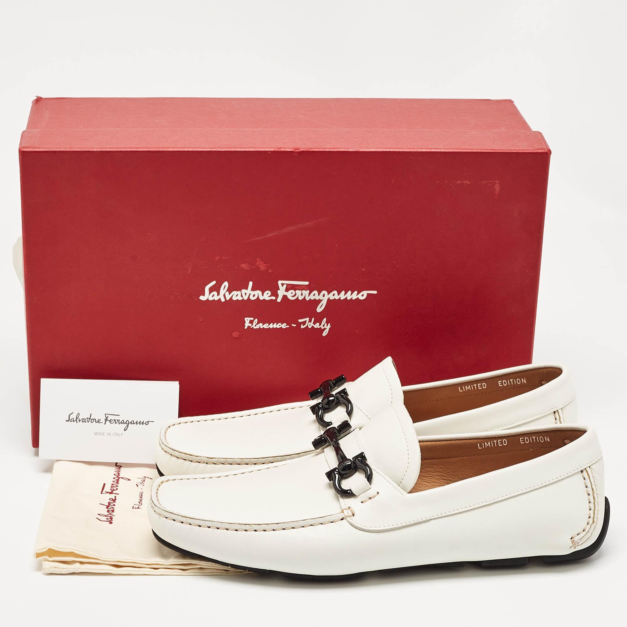 Salvatore Ferragamo White Leather Limited Edition Mason Loafers Size 41.5 For Sale 5