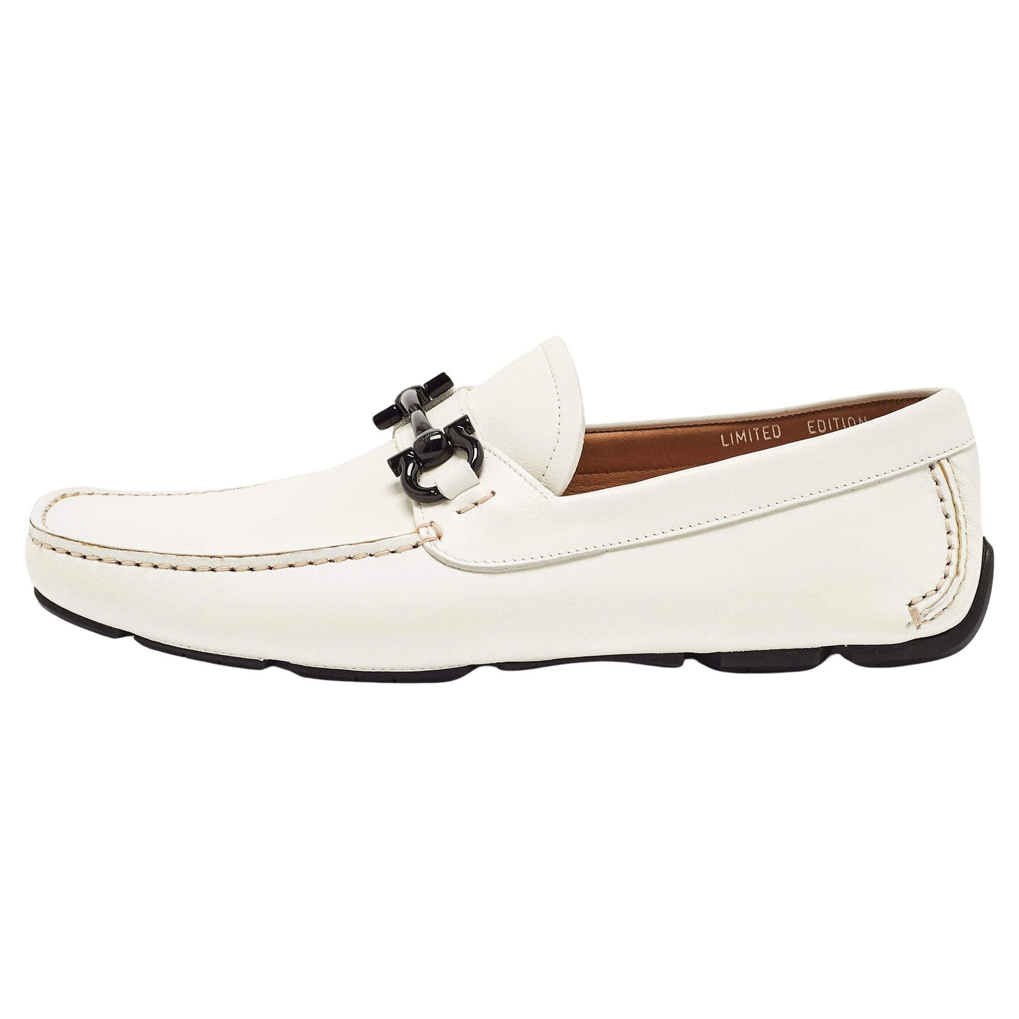 Salvatore Ferragamo White Leather Limited Edition Mason Loafers Size 41.5 For Sale