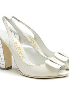 Salvatore Ferragamo White Leather Mosaic Heel Sandals