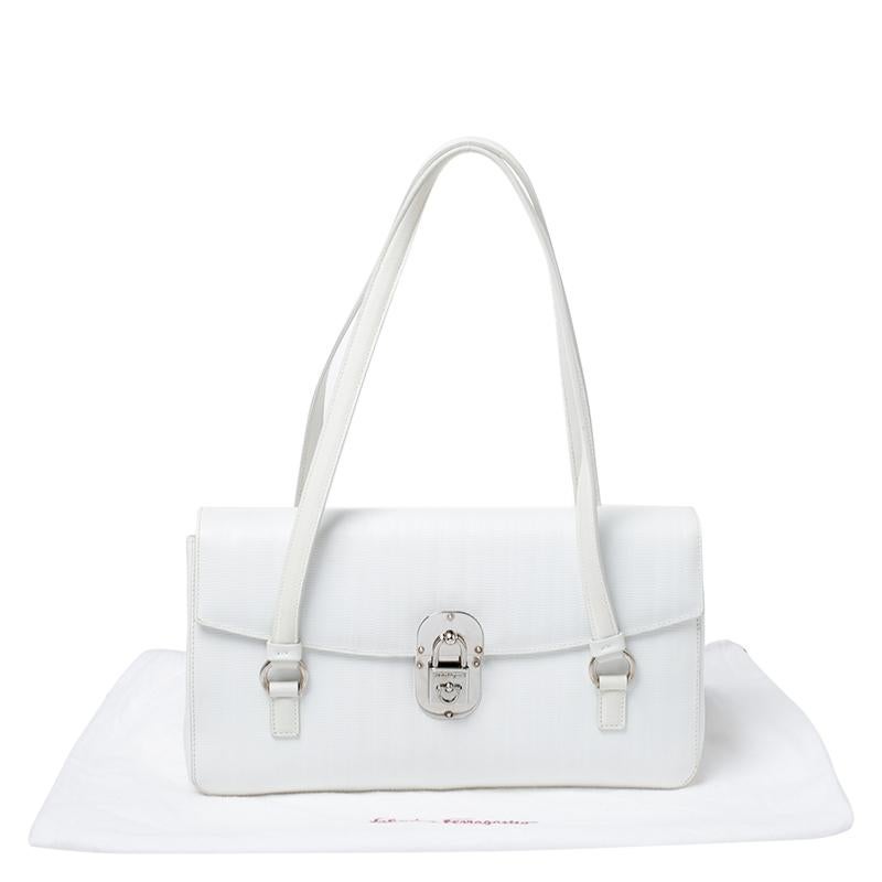 Salvatore Ferragamo White Leather Padlock Flap Shoulder Bag 6