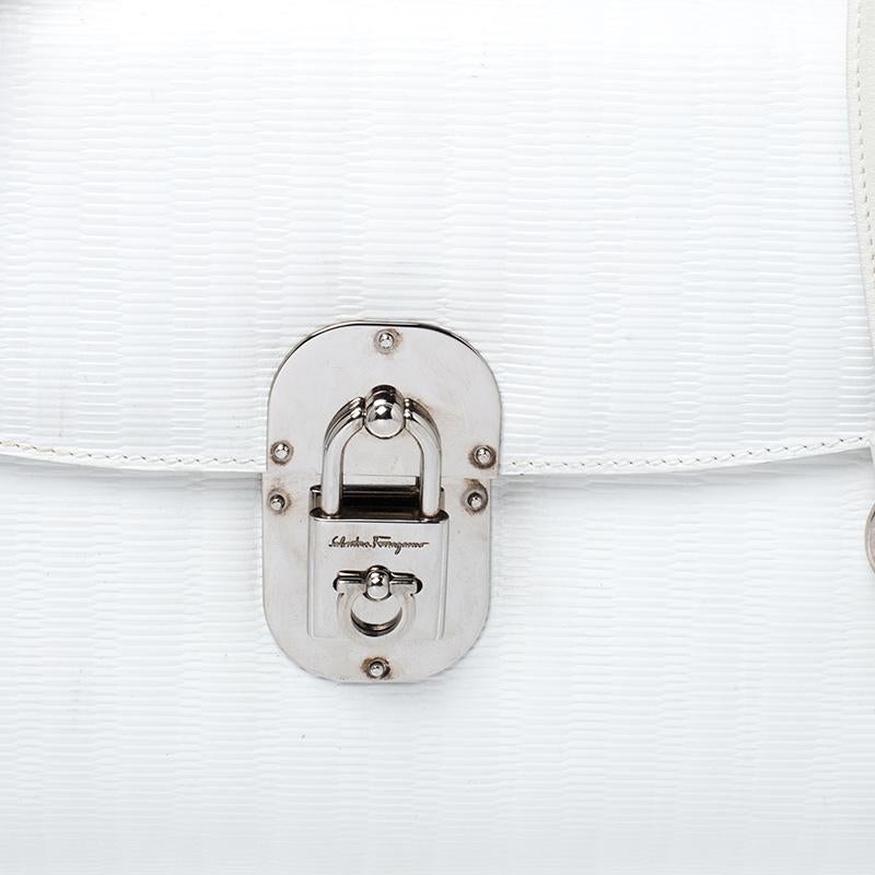 Salvatore Ferragamo White Leather Padlock Flap Shoulder Bag 3