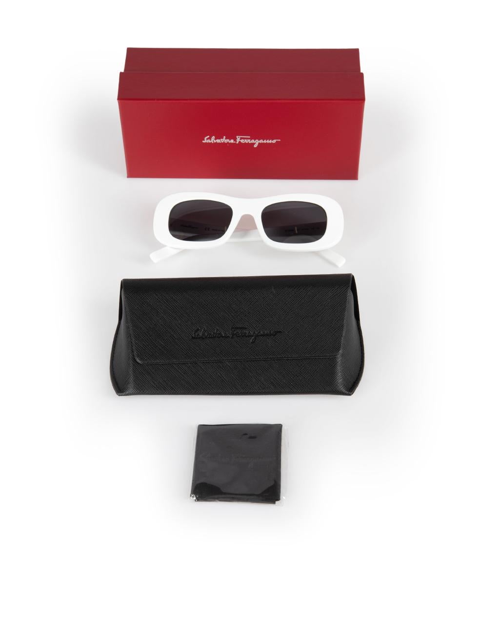 Salvatore Ferragamo White Rectangle Frame Sunglasses For Sale 4