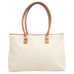 Salvatore Ferragamo White & Tan Leather Tote Bag