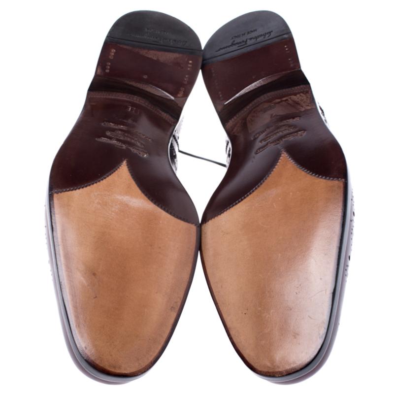 Black Salvatore Ferragamo Wine Brogue Leather Trieste Oxfords Size 41