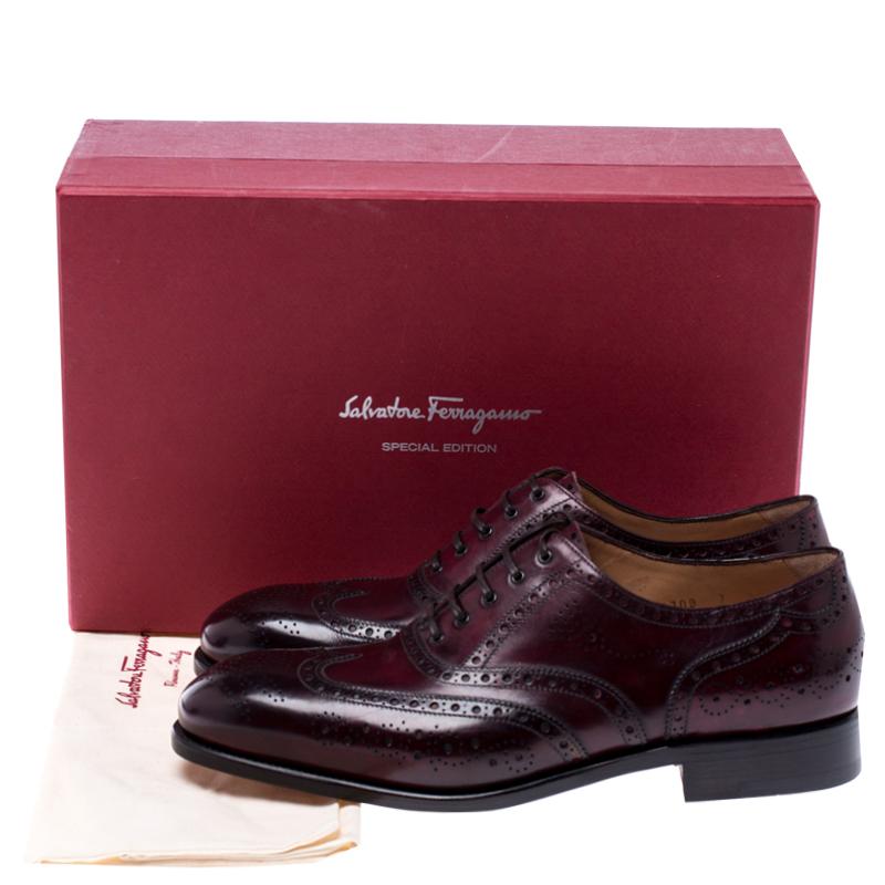 Salvatore Ferragamo Wine Brogue Leather Trieste Oxfords Size 41 2
