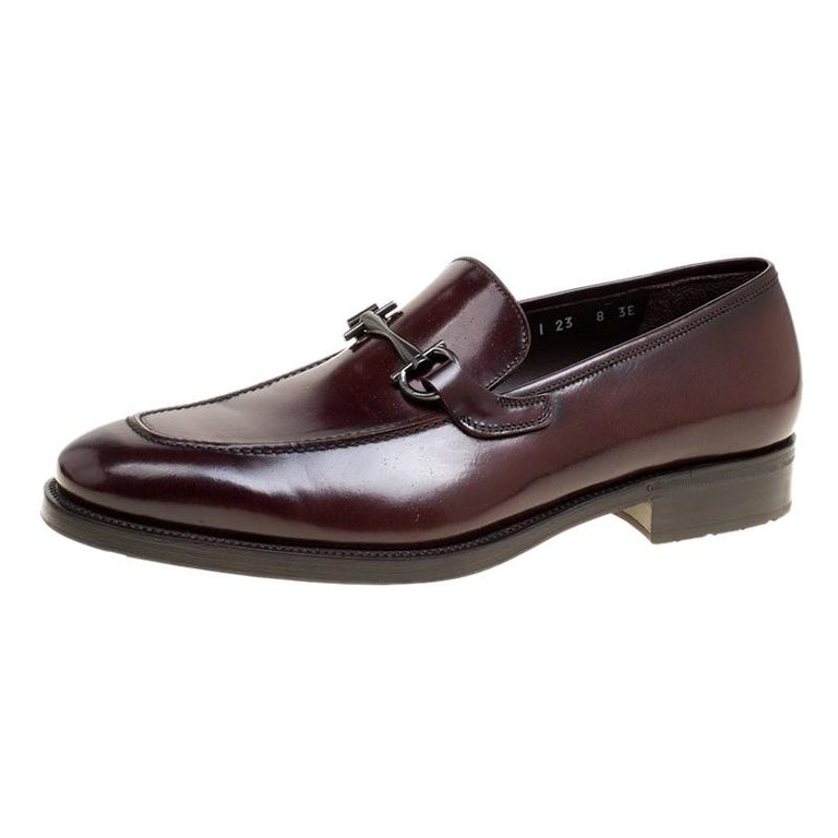 Salvatore Ferragamo Wine Leather Panfilo Loafers Size 42 For Sale at ...