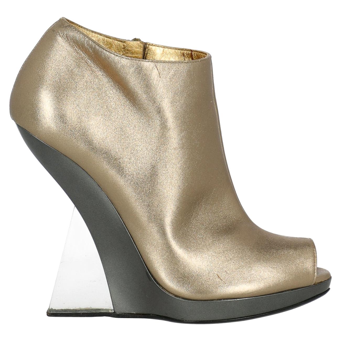 Salvatore Ferragamo Woman Ankle boots Gold Leather IT 39 For Sale
