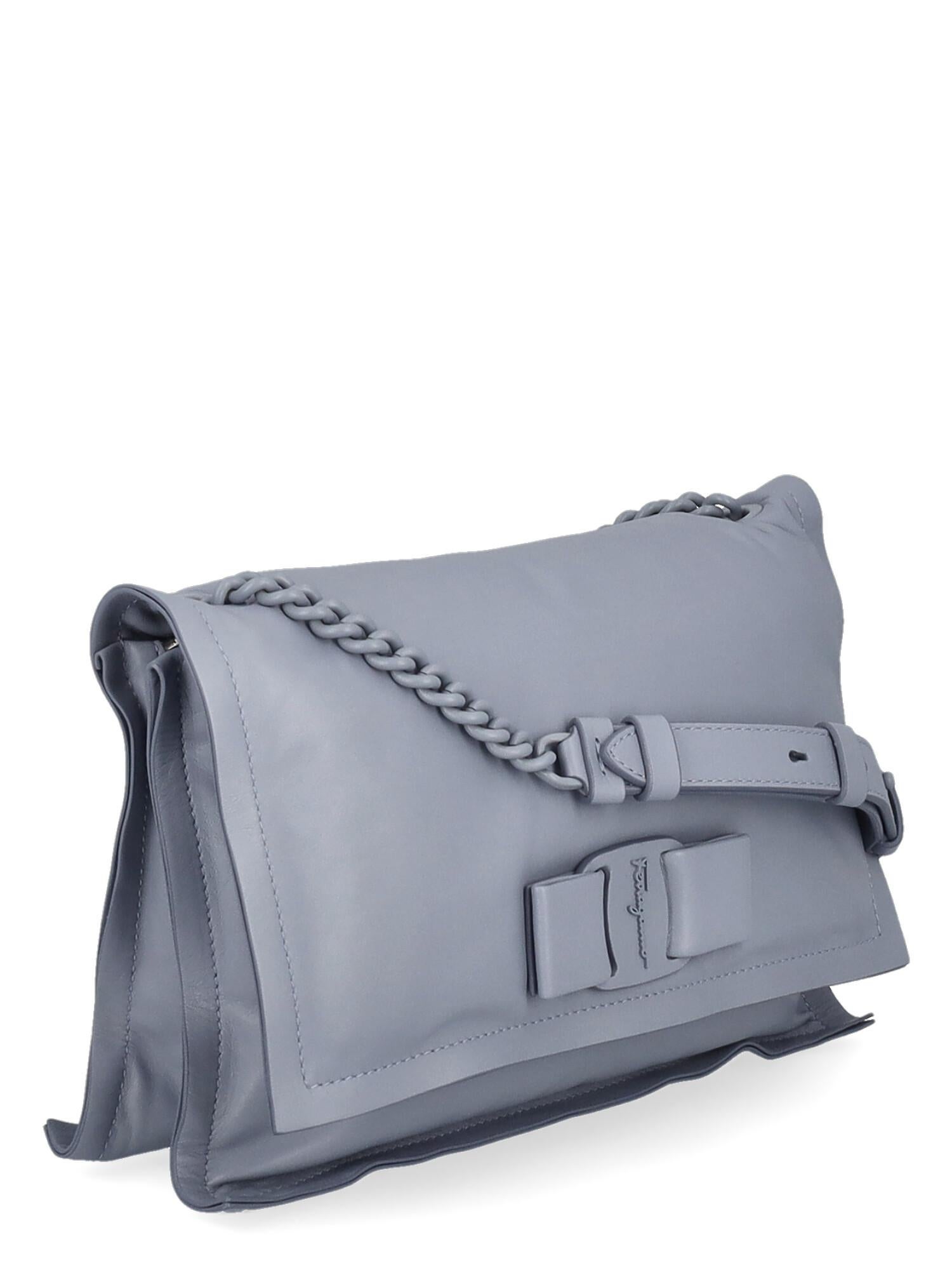 Gray Salvatore Ferragamo Women Shoulder bags Navy Leather  For Sale