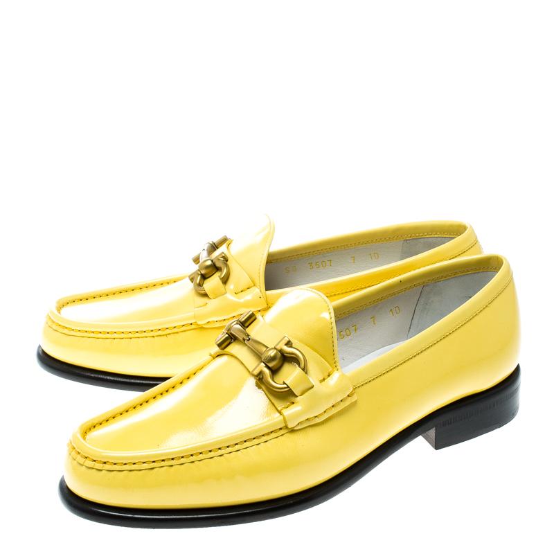Women's Salvatore Ferragamo Women Yellow Patent Leather Mason Gancio Bit Loafers Size 37