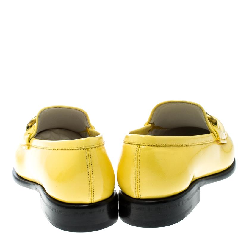 Salvatore Ferragamo Women Yellow Patent Leather Mason Gancio Bit Loafers Size 37 1