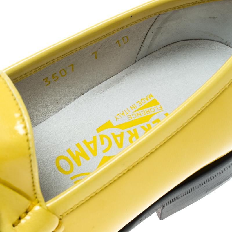 Salvatore Ferragamo Women Yellow Patent Leather Mason Gancio Bit Loafers Size 37 3