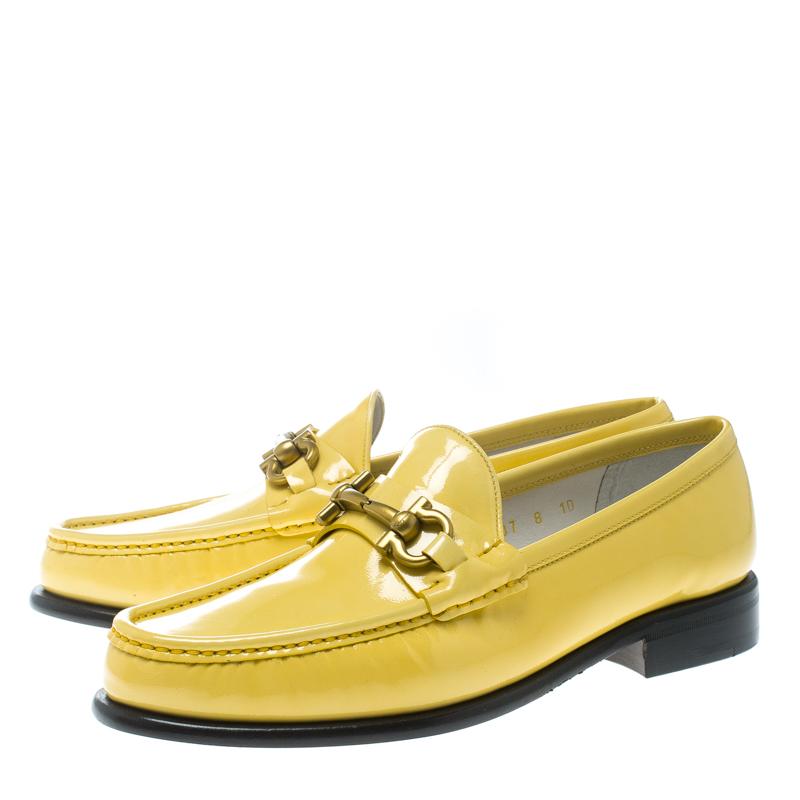 Women's Salvatore Ferragamo Women Yellow Patent Leather Mason Gancio Bit Loafers Size 38