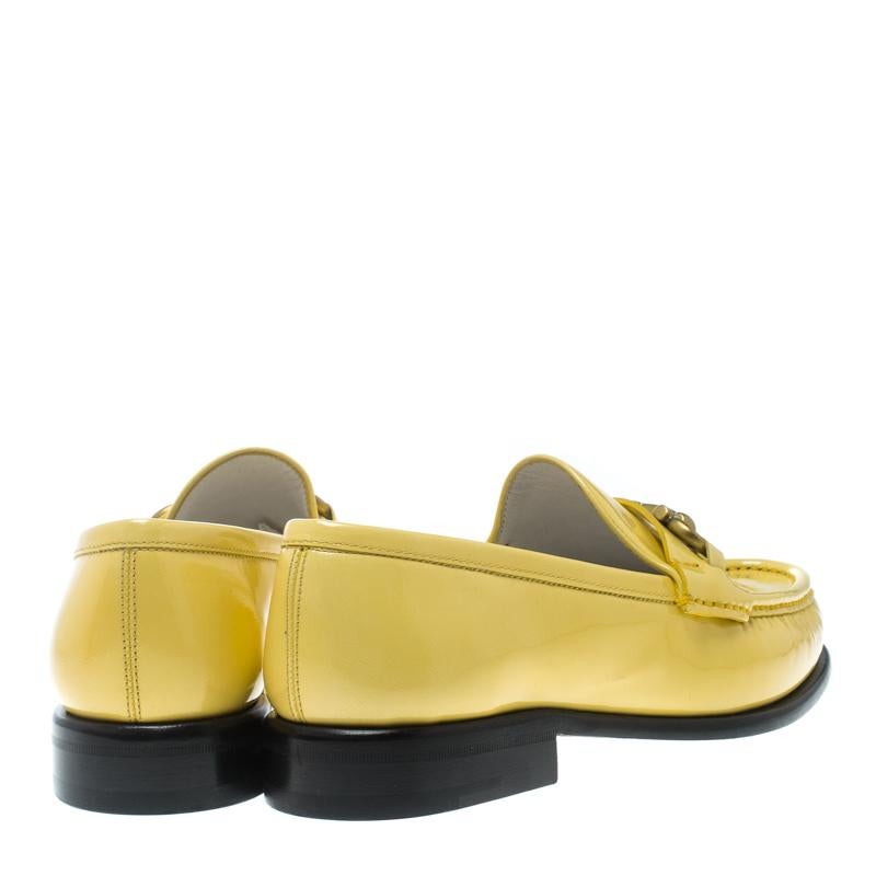 Salvatore Ferragamo Women Yellow Patent Leather Mason Gancio Bit Loafers Size 38 1