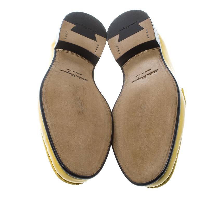 Salvatore Ferragamo Women Yellow Patent Leather Mason Gancio Bit Loafers Size 38 2