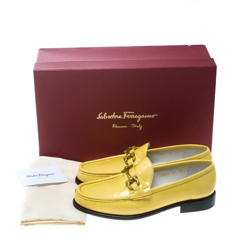 Salvatore Ferragamo Women Yellow Patent Leather Mason Gancio Bit Loafers Size 38 4