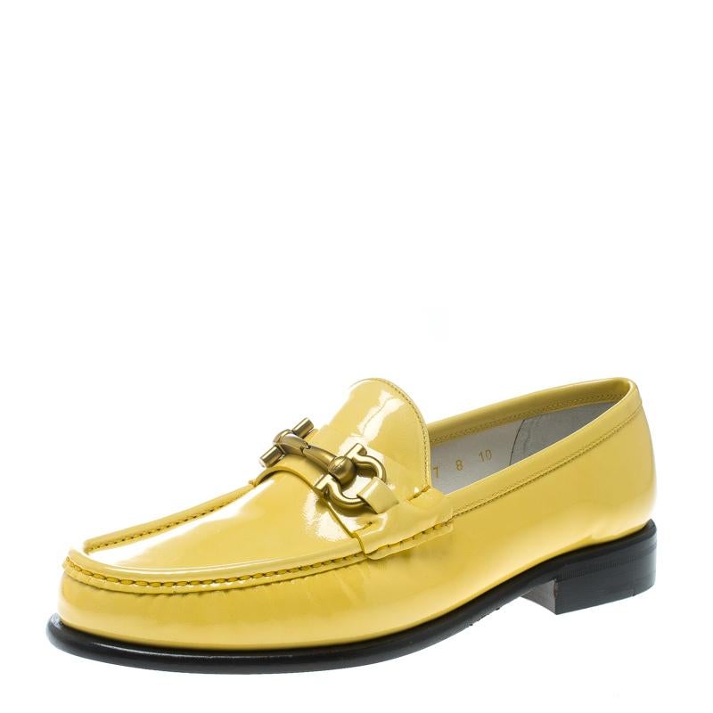 Salvatore Ferragamo Women Yellow Patent Leather Mason Gancio Bit Loafers Size 38