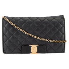 Used Salvatore Ferragamo Women's Black Leather Quilted Chain Wallet Bag