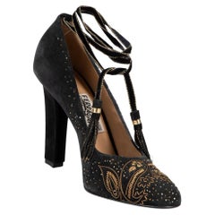 Salvatore Ferragamo Women's Black Paisley Embellished Strappy Pumps