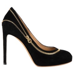 Salvatore Ferragamo Women's Black Suede Zip Accent Platform Pumps