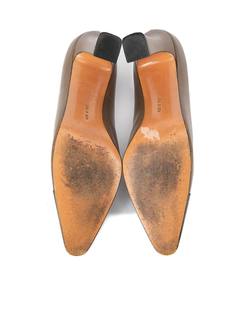 Salvatore Ferragamo Women's Brown Leather Pointed Toe Cap Pumps For Sale 1
