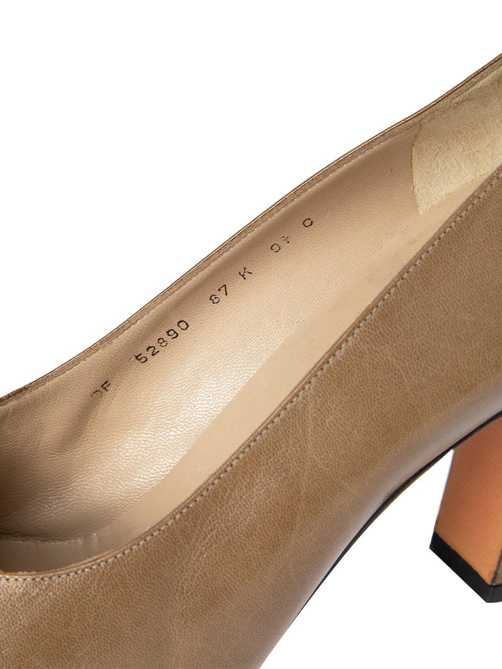Salvatore Ferragamo Women's Brown Leather Pointed Toe Cap Pumps For Sale 2