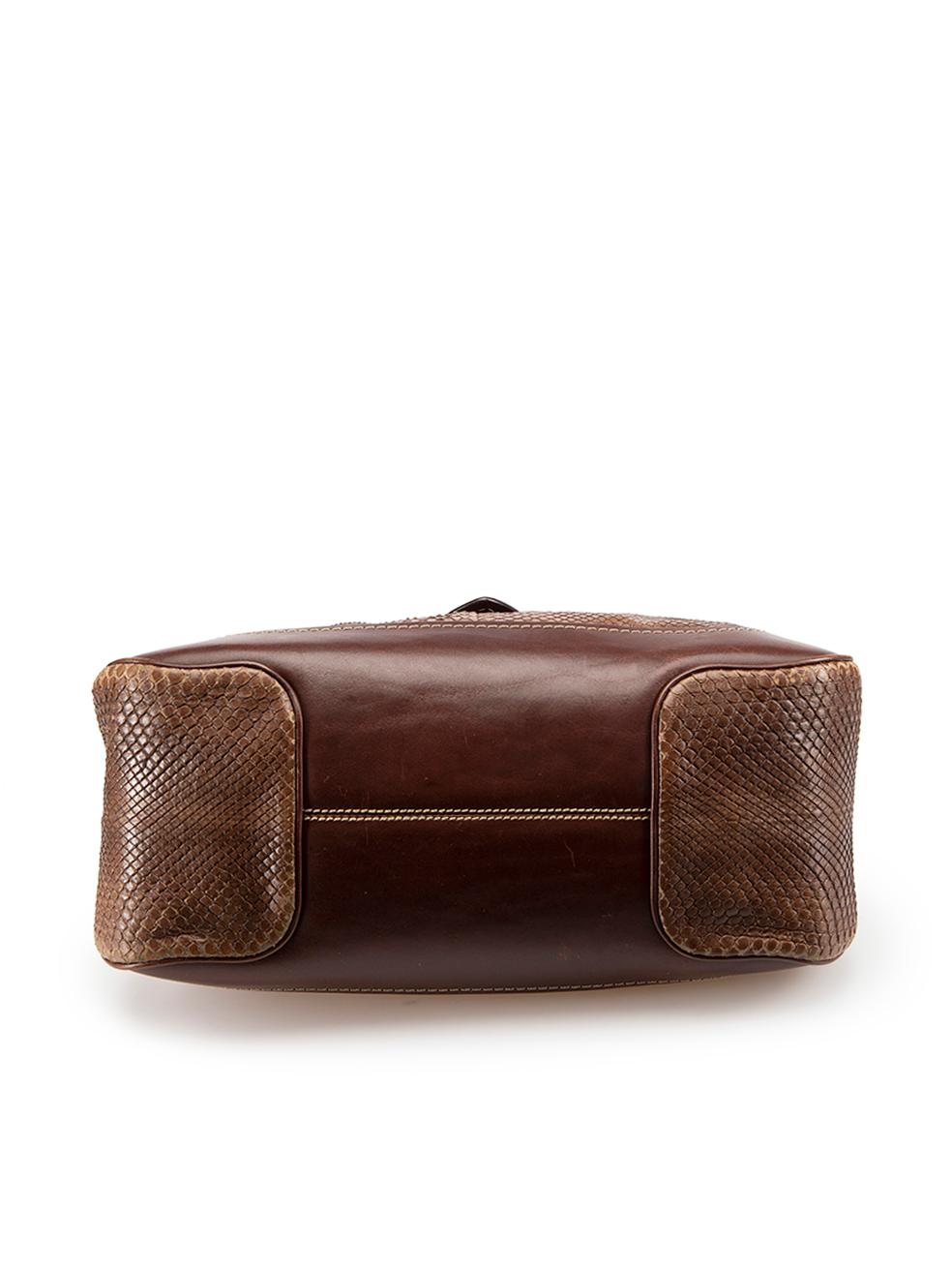 Salvatore Ferragamo Women's Brown Snakeskin Gancini Bag For Sale 1