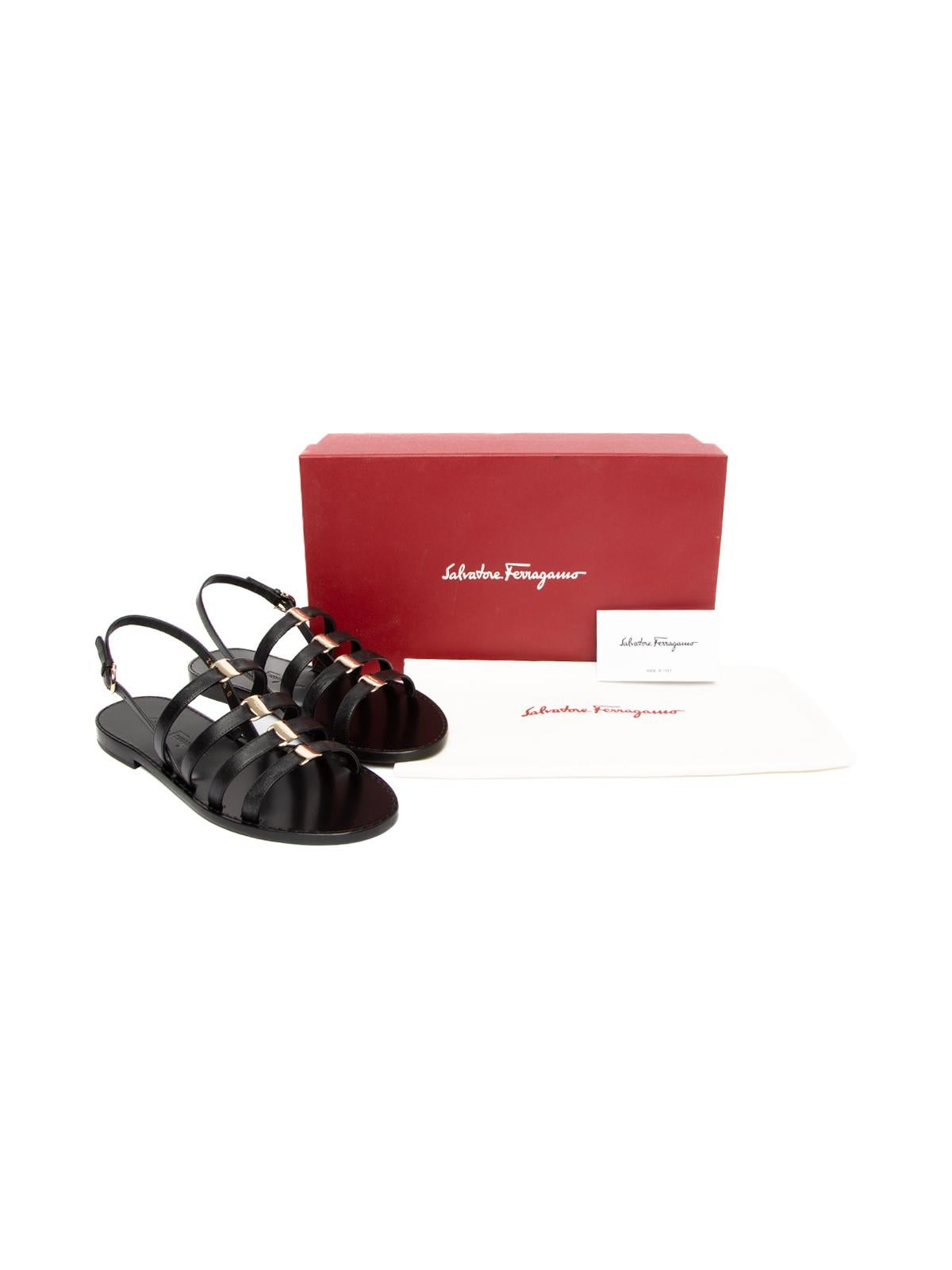 Salvatore Ferragamo Women's Galilee Black Leather Sandals For Sale 2