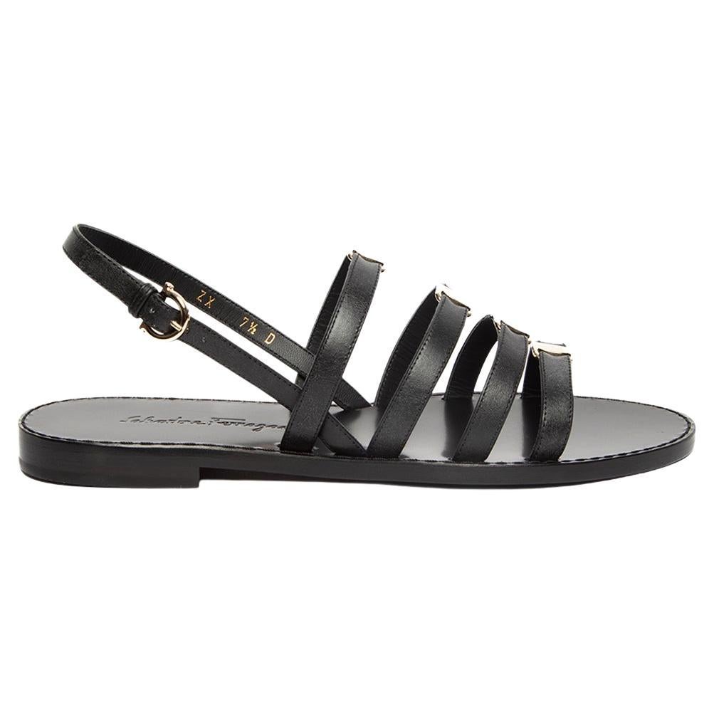 Salvatore Ferragamo Women's Galilee Black Leather Sandals For Sale