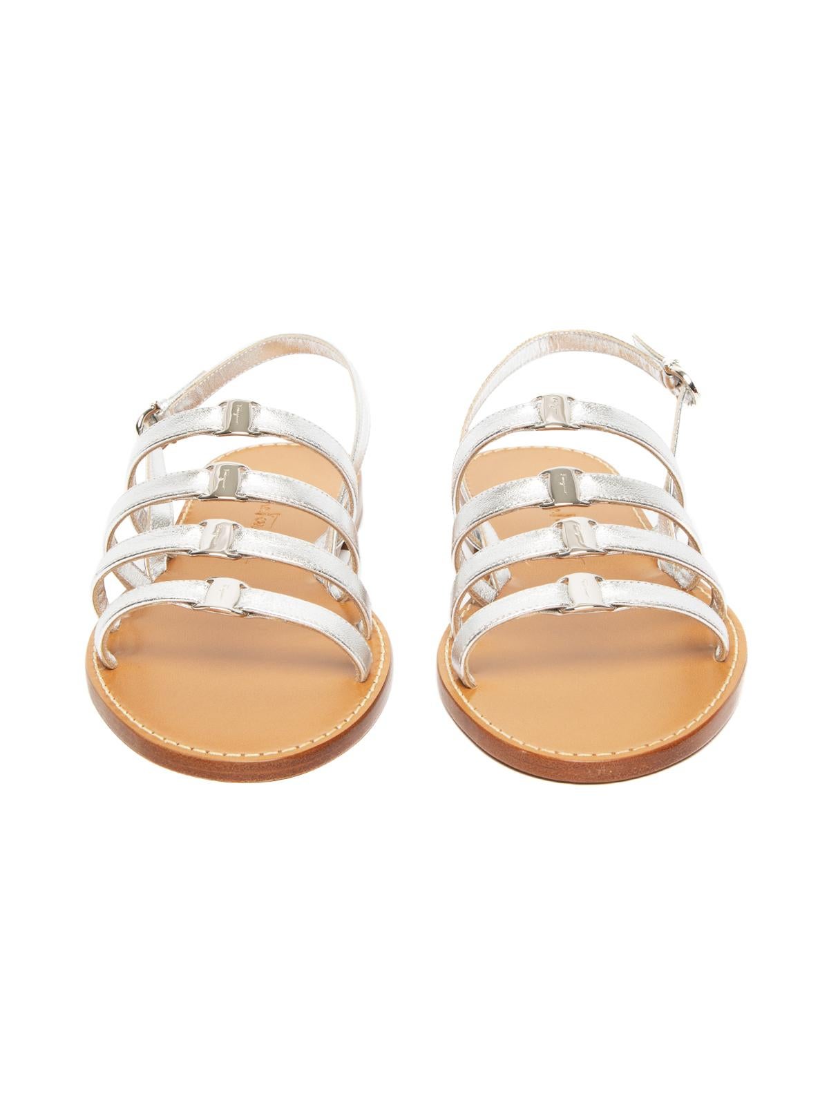 Beige Salvatore Ferragamo Women's Metallic Galilee Leather Sandals