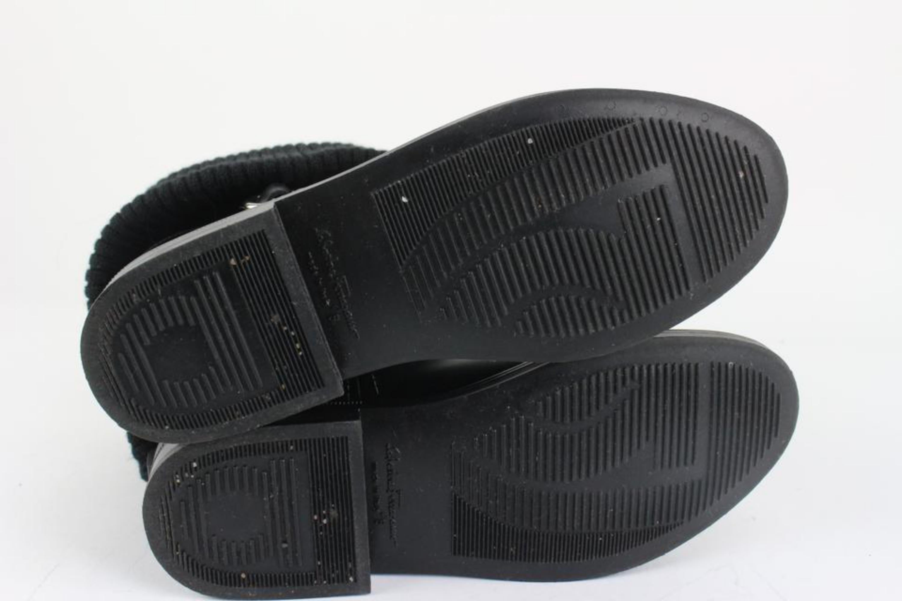 Salvatore Ferragamo Women's Size 6 Black Rubber Thordis Rain Boot Gancini Logo  For Sale 5