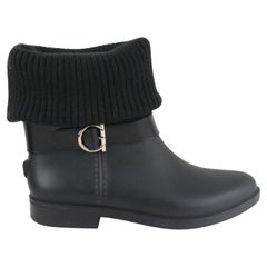 Used Salvatore Ferragamo Women's Size 6 Black Rubber Thordis Rain Boot Gancini Logo 