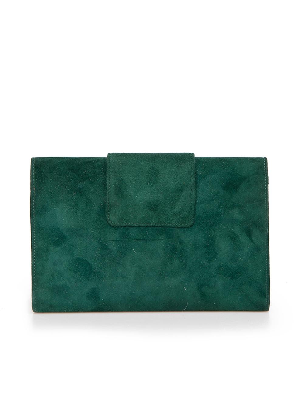 Salvatore Ferragamo Women's Vintage Dark Green Suede Gancini Accent Wallet In Good Condition In London, GB