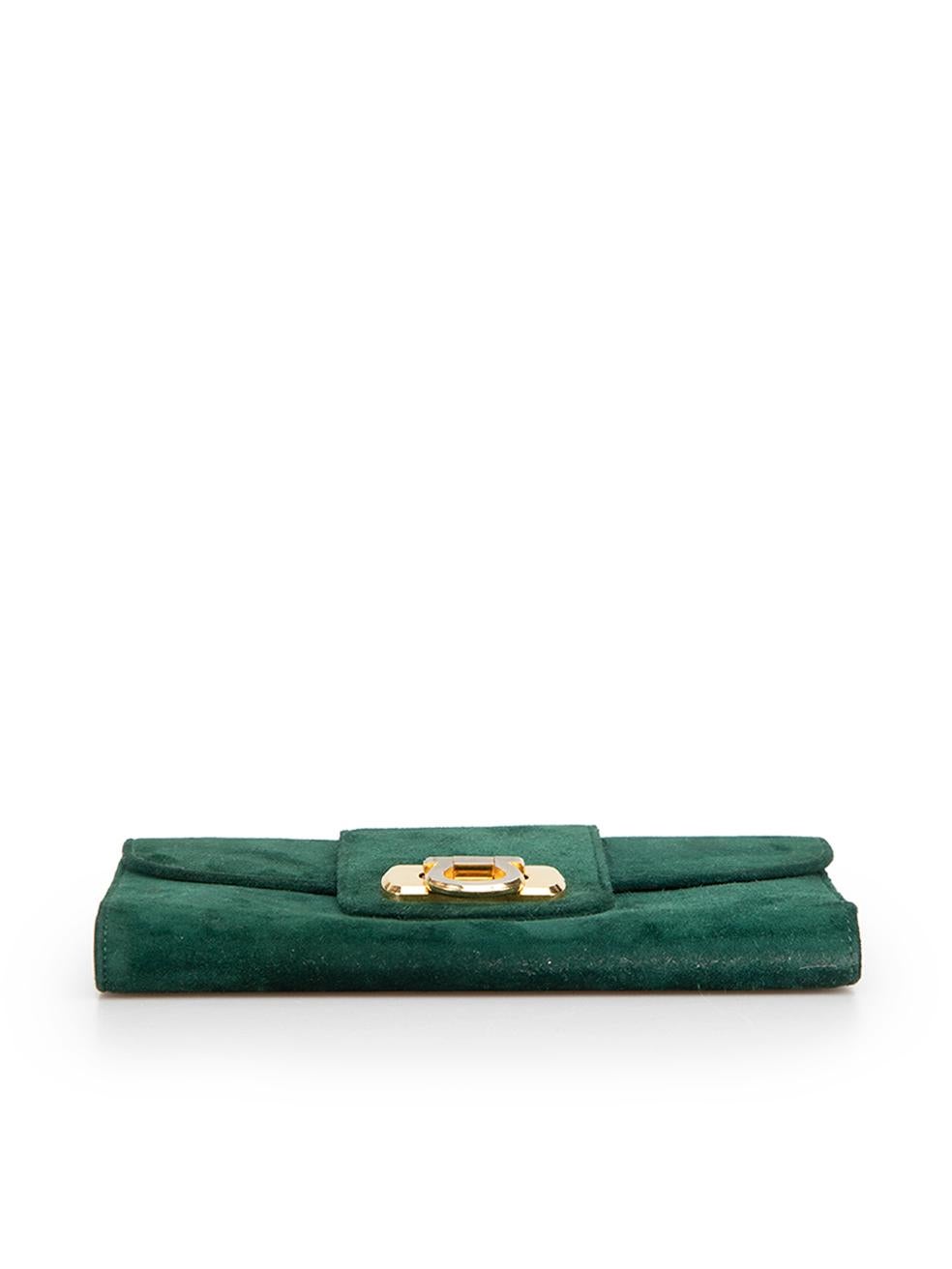 Salvatore Ferragamo Women's Vintage Dark Green Suede Gancini Accent Wallet 1