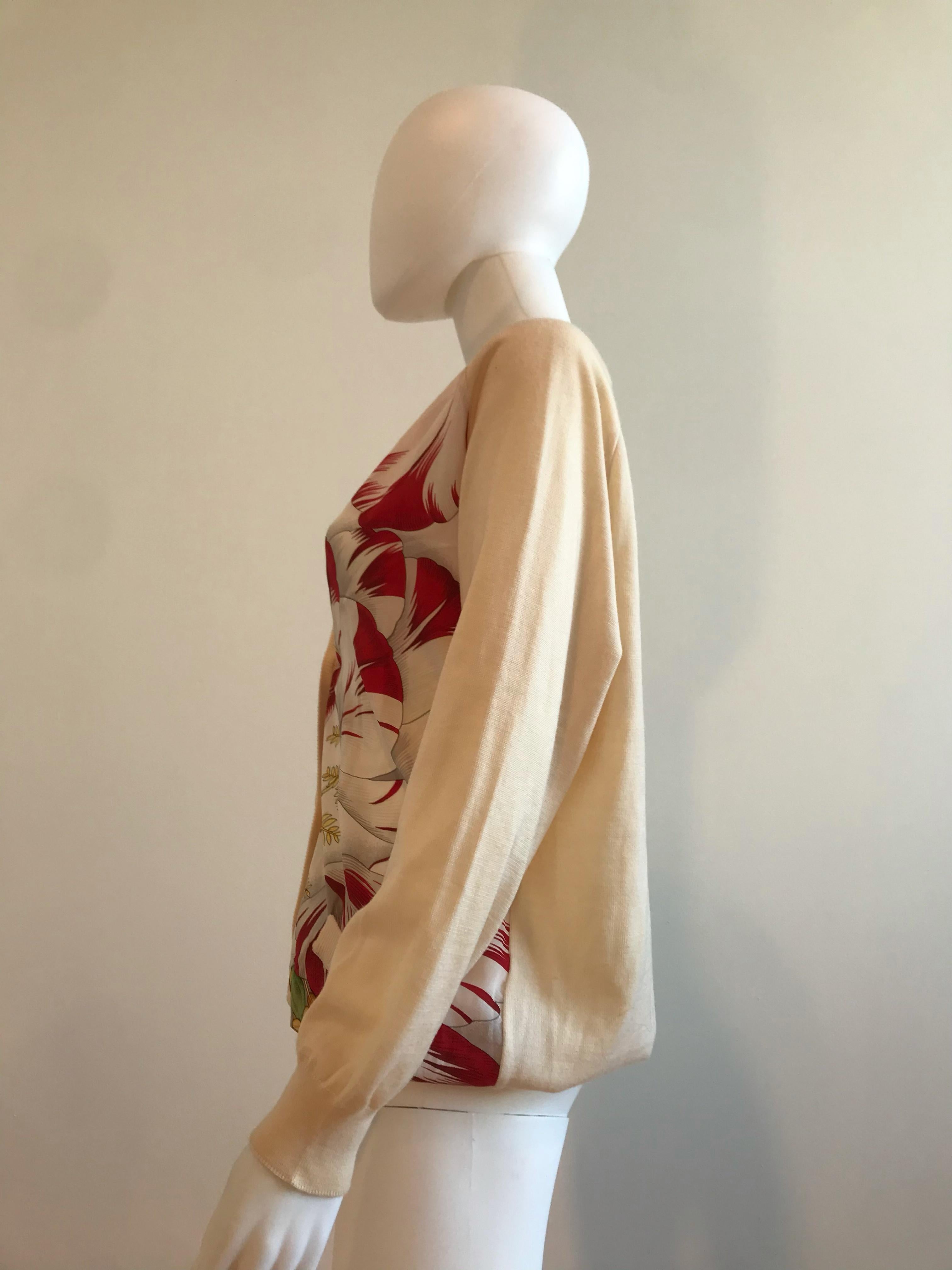 Salvatore Ferragamo Wool and Silk Printed Panel Cardigan In Good Condition For Sale In Brooklyn, NY