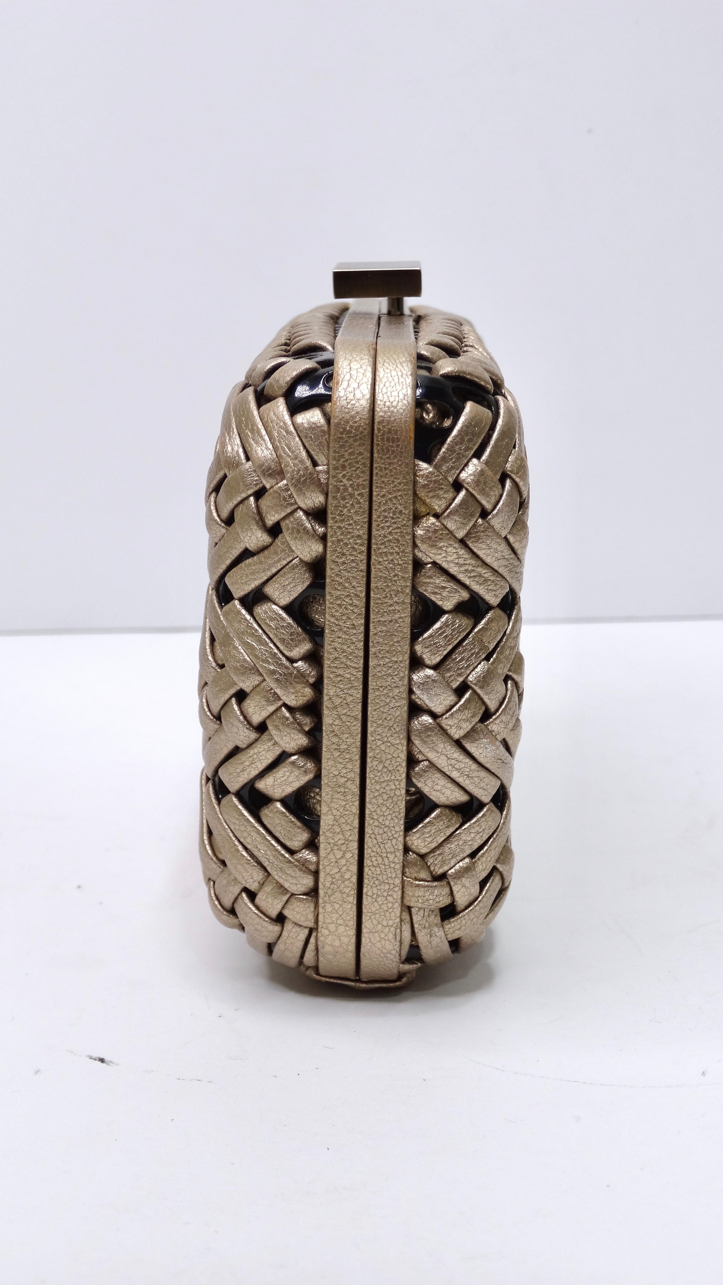 Ferragamo Woven Bronze Clutch/Crossbody For Sale 2