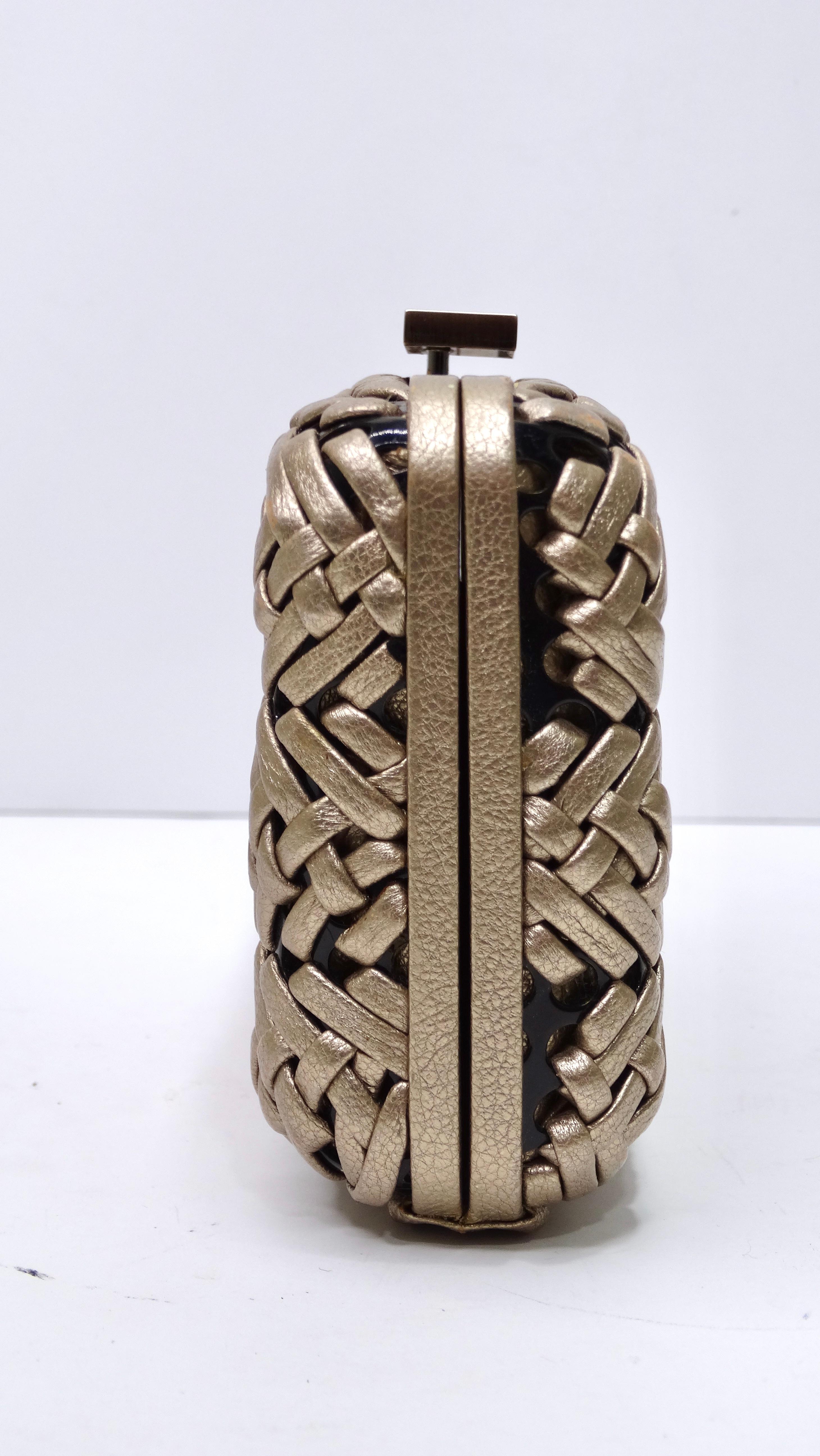 Ferragamo Woven Bronze Clutch/Crossbody For Sale 3