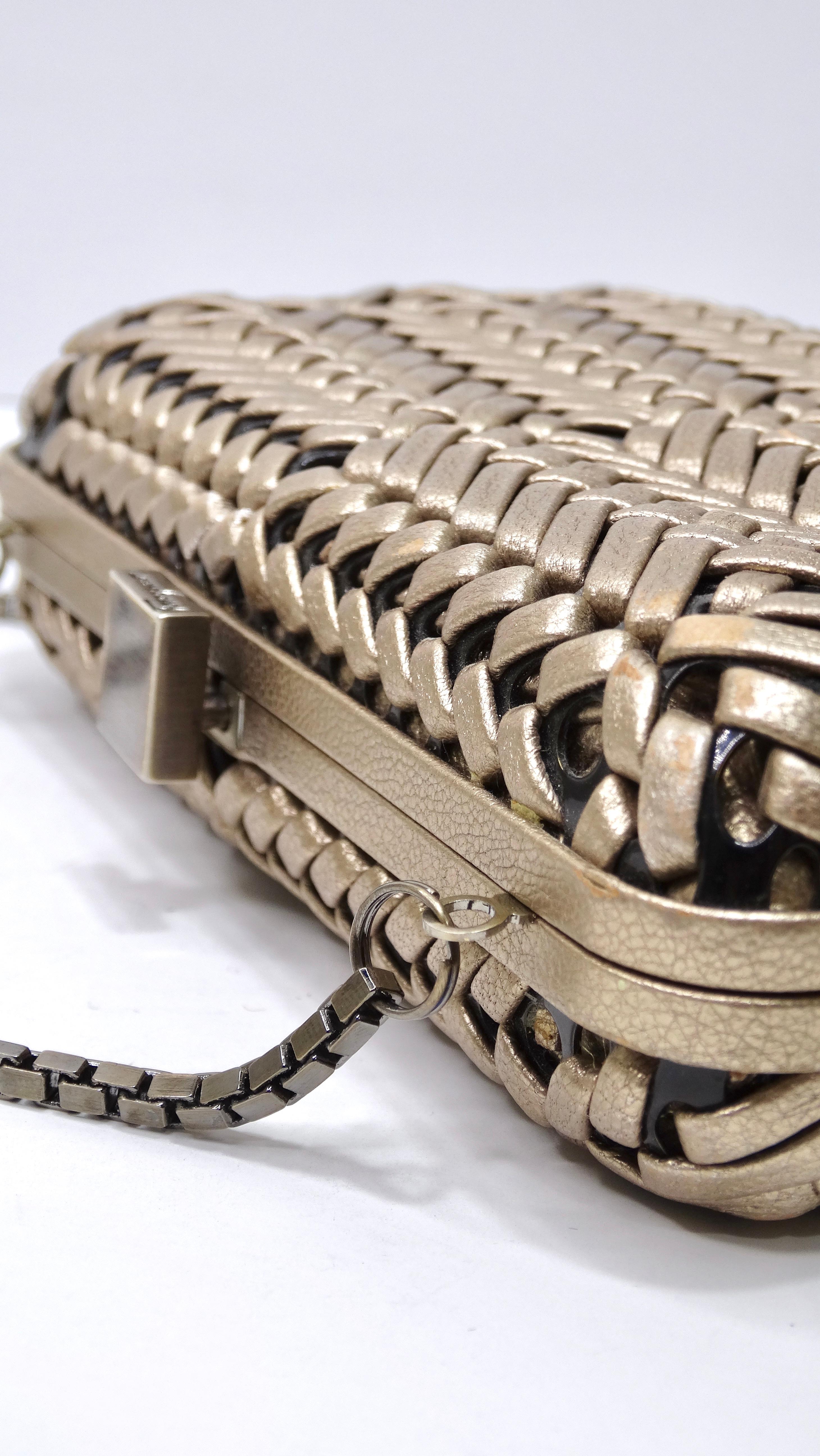 Ferragamo Woven Bronze Clutch/Crossbody For Sale 4