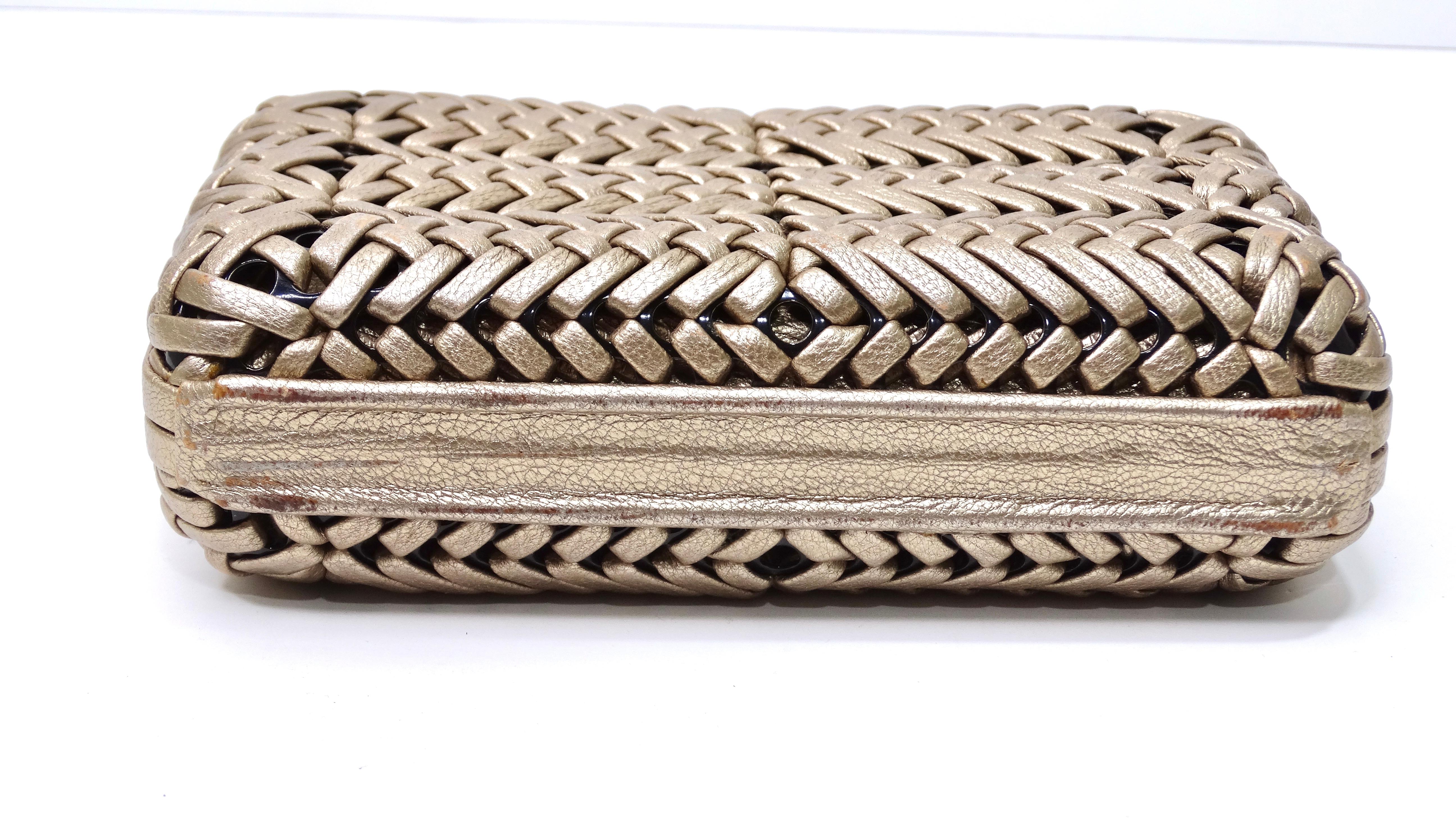 Ferragamo Woven Bronze Clutch/Crossbody For Sale 1