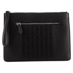 Salvatore Ferragamo Wristlet Pouch Embossed Leather Medium