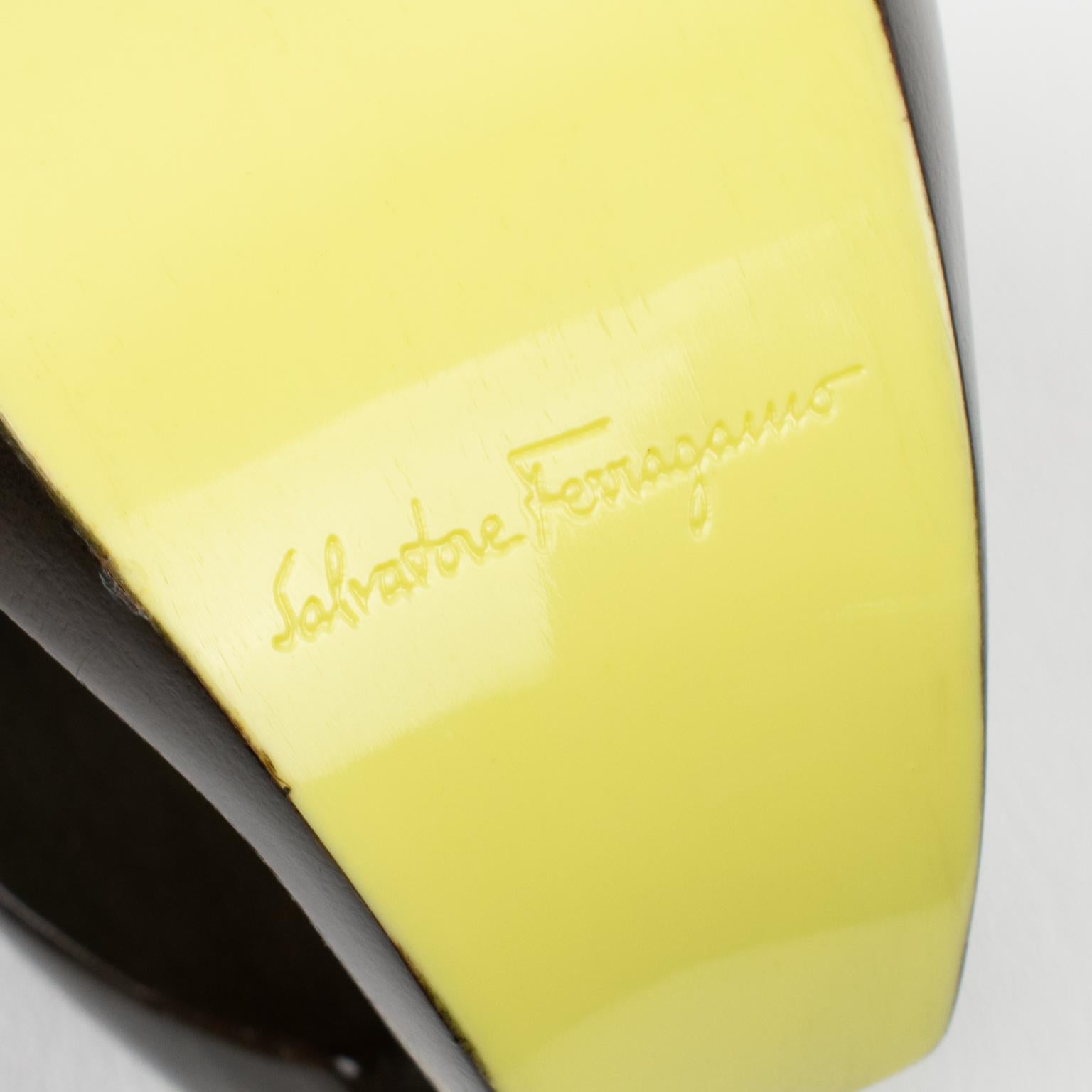 Salvatore Ferragamo Yellow and Brown Wood Cuff Bracelet Bangle For Sale 1