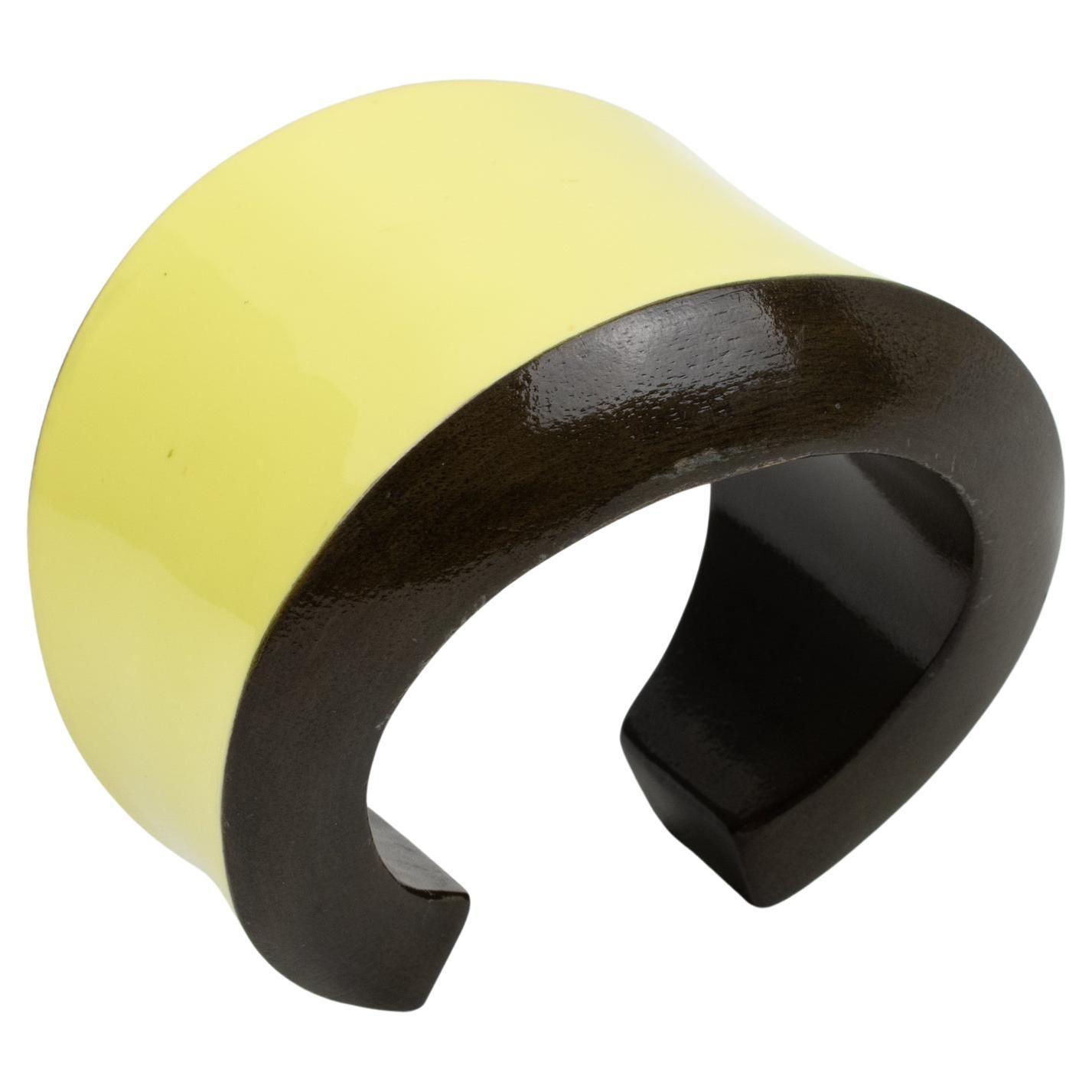 Salvatore Ferragamo Yellow and Brown Wood Cuff Bracelet Bangle For Sale