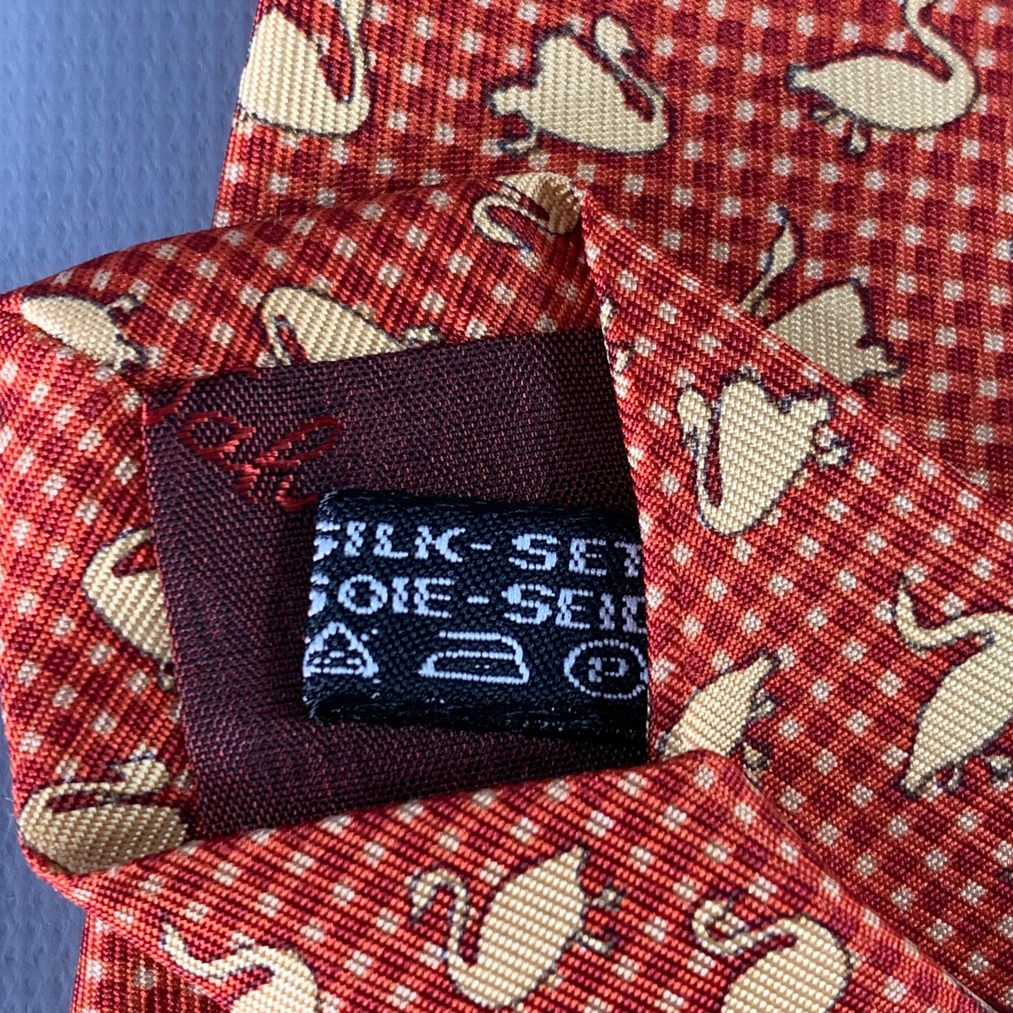 Men's SALVATORE FERRAGAMO Yellow Burgundy Swans Silk Tie