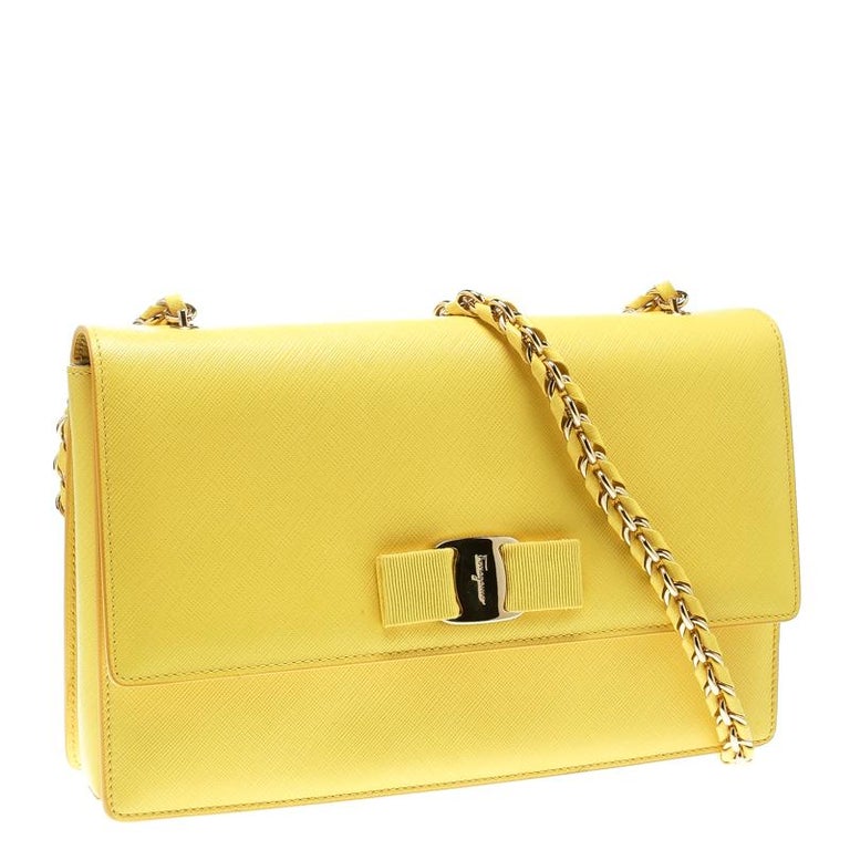 Salvatore Ferragamo Yellow Leather Ginny Shoulder Bag For Sale at 1stDibs