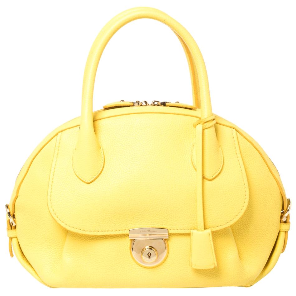 Salvatore Ferragamo Yellow Leather Medium Fiamma Satchel