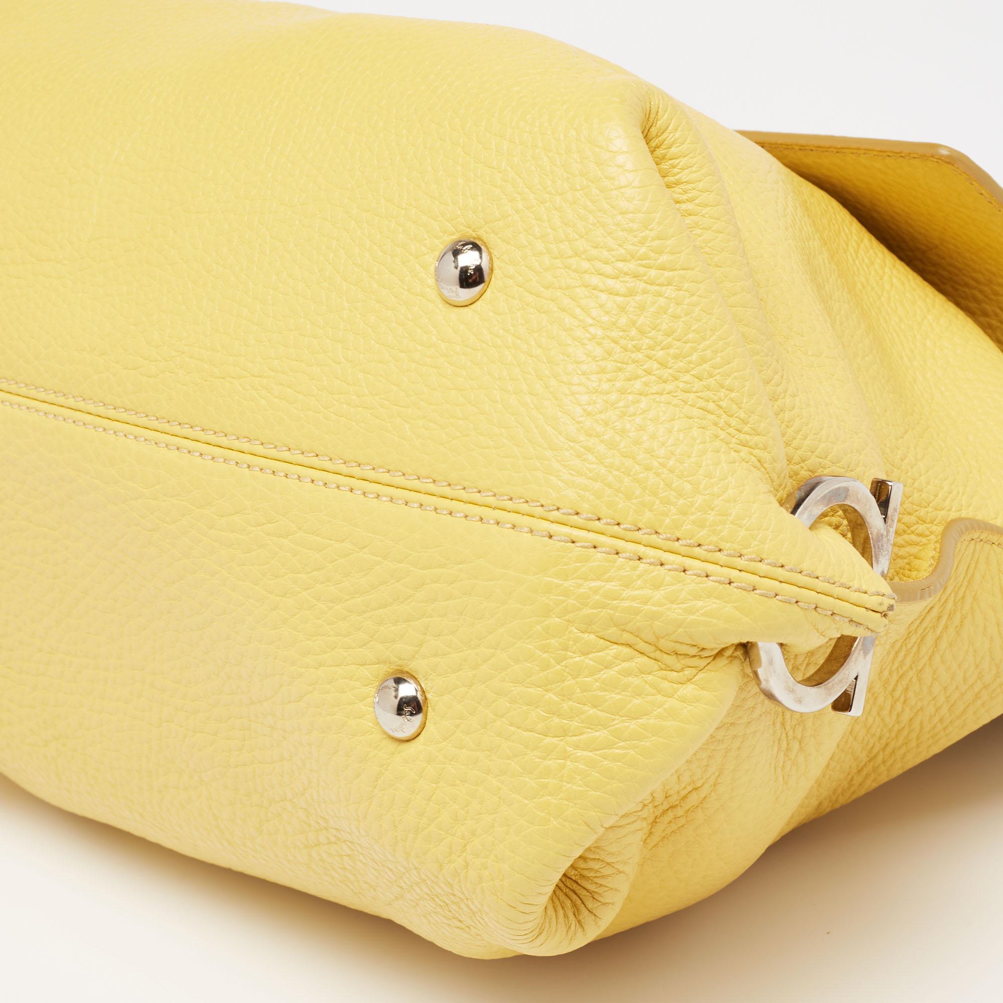 Salvatore Ferragamo Yellow Leather Medium Sofia Top Handle Bag 3