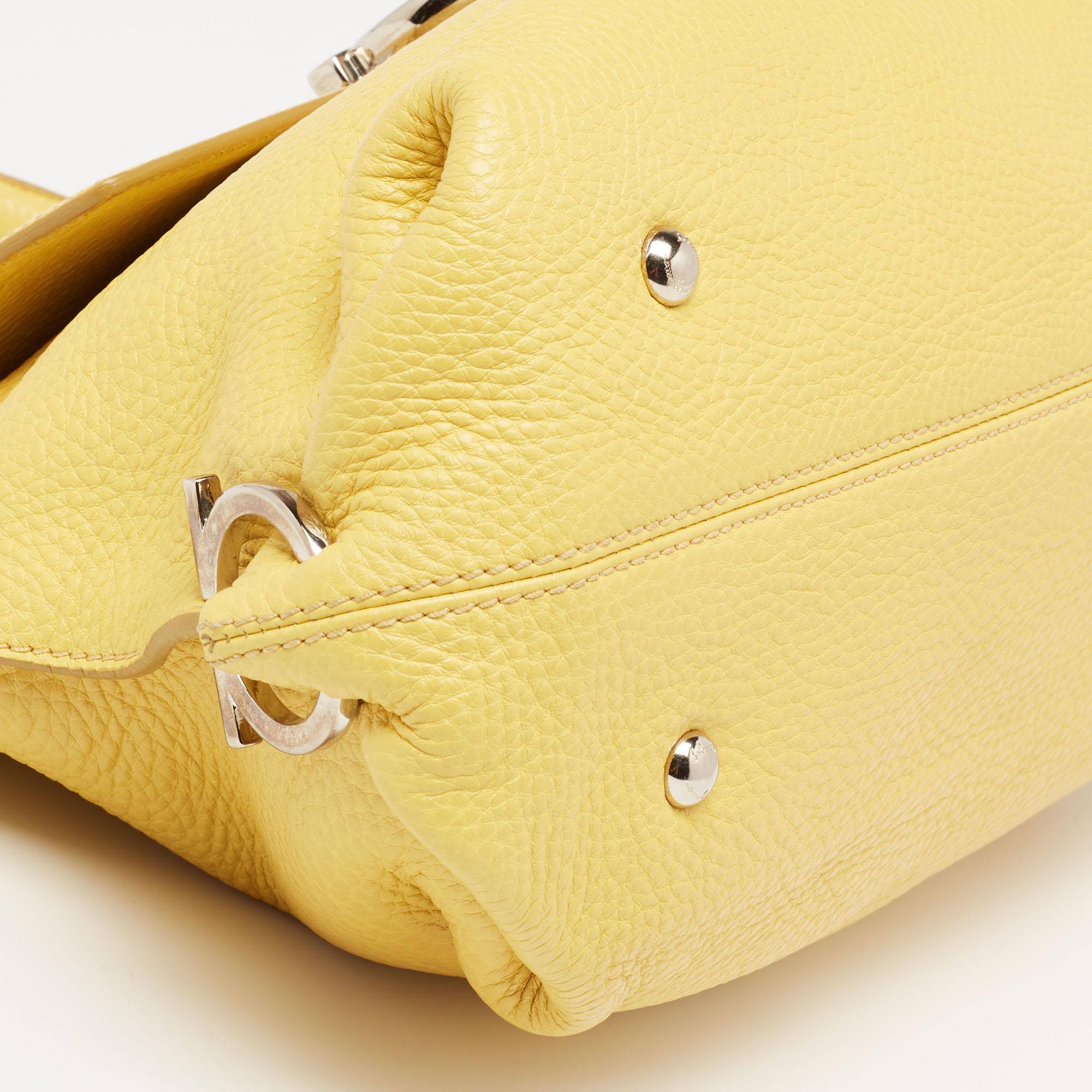Salvatore Ferragamo Yellow Leather Medium Sofia Top Handle Bag 4