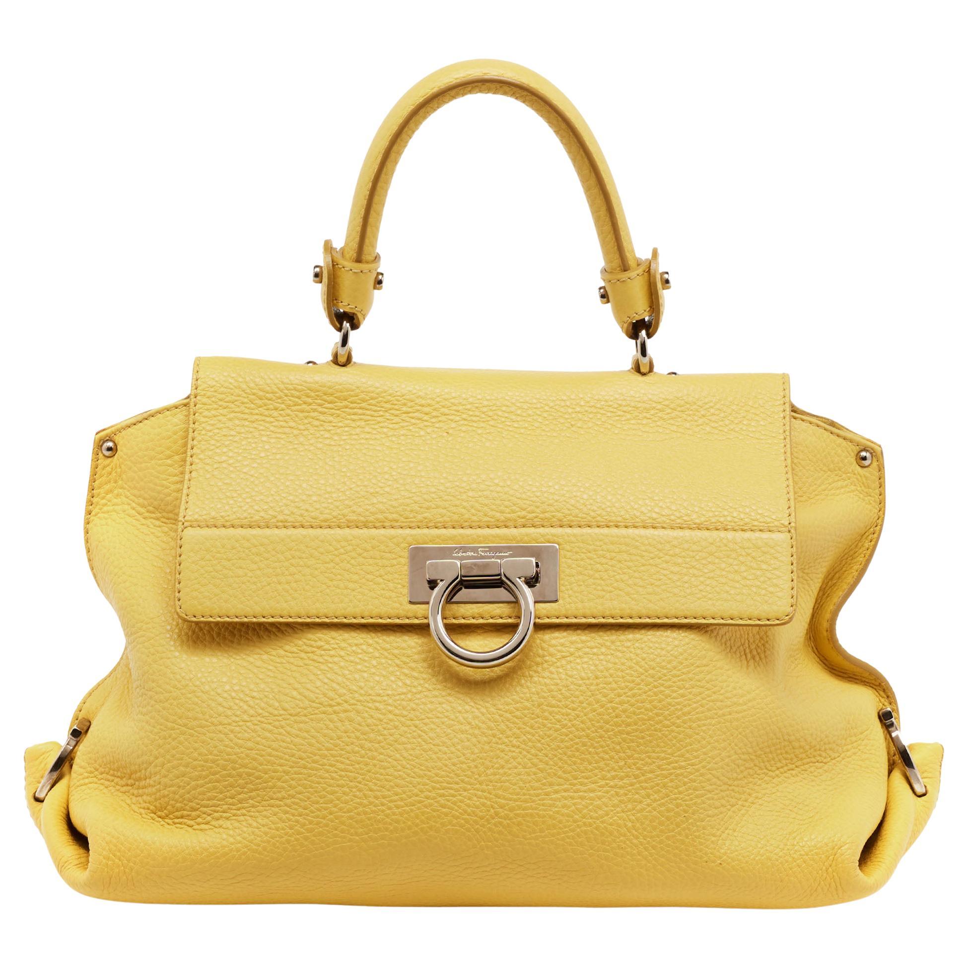 Salvatore Ferragamo Yellow Leather Medium Sofia Top Handle Bag