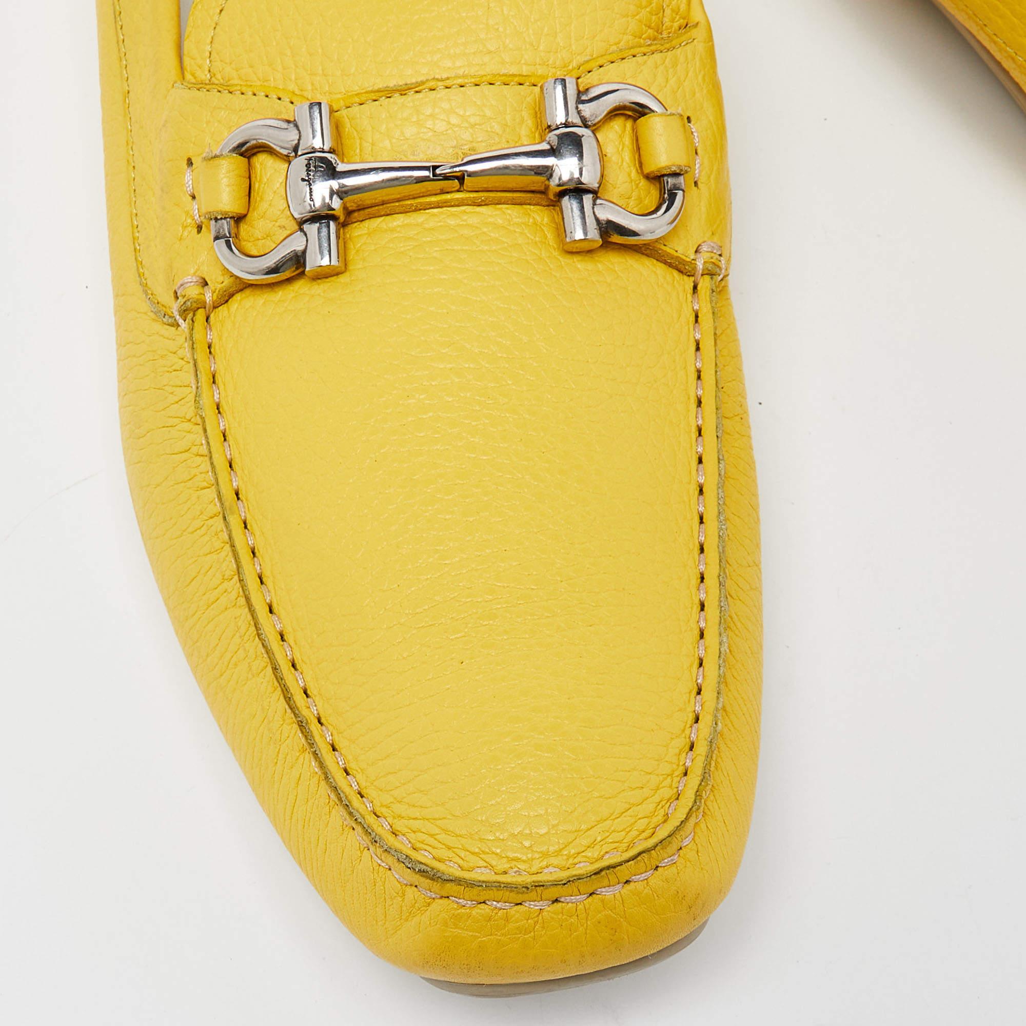 Women's Salvatore Ferragamo Yellow Leather Parigi Slip On Loafers Size 48 For Sale