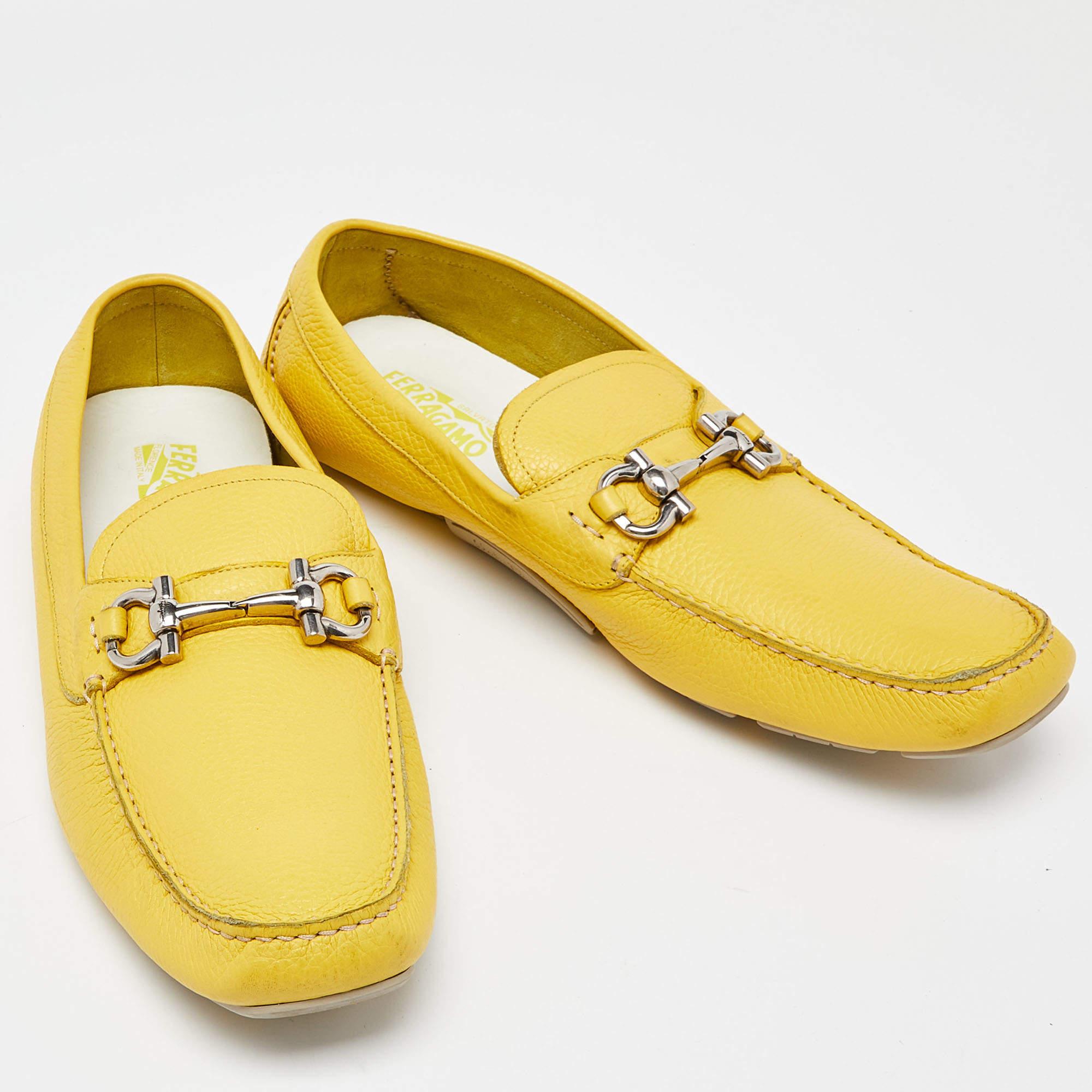 Salvatore Ferragamo Yellow Leather Parigi Slip On Loafers Size 48 For Sale 1