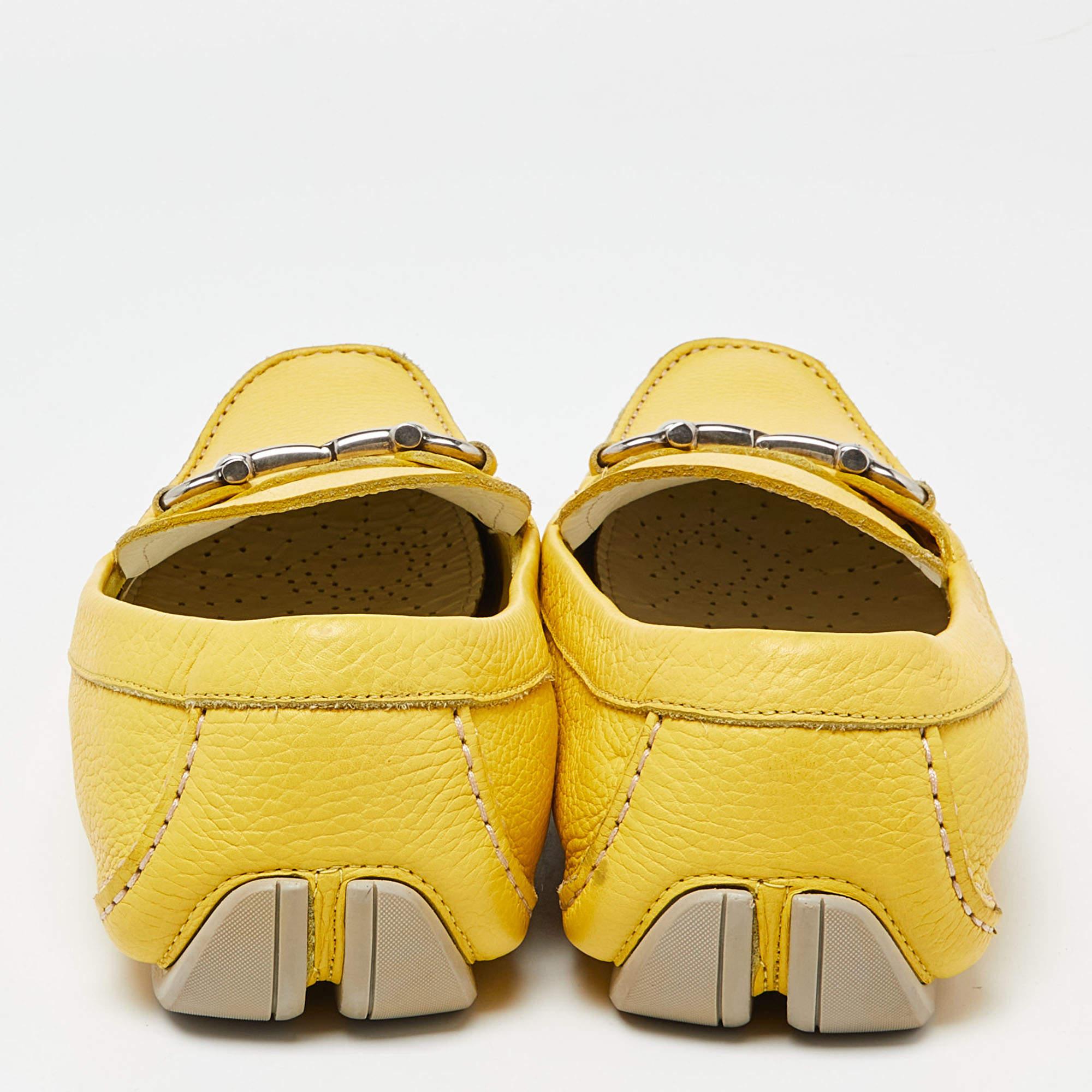 Salvatore Ferragamo Yellow Leather Parigi Slip On Loafers Size 48 For Sale 2